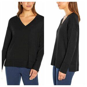 Banana Republic 100% Merino Wool Drop Shoulder V-Neck Relaxed Sweater M Black